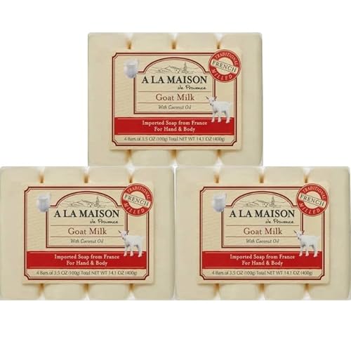 A LA MAISON Goat Milk Bar Soap - Triple French Milled Natural Moisturizing Hand Soap Bar (12 Bars of Soap, 3.5 oz)