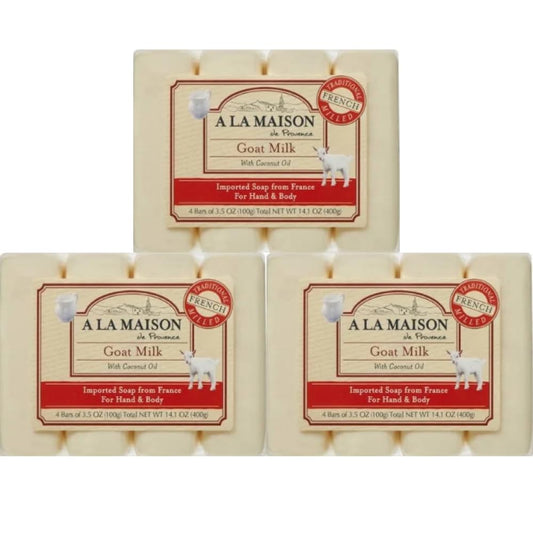 A LA MAISON Goat Milk Bar Soap - Triple French Milled Natural Moisturizing Hand Soap Bar (12 Bars of Soap, 3.5 oz)