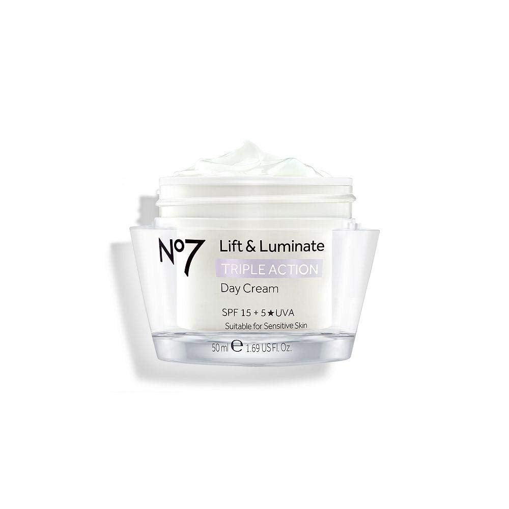 No7 Lift & Luminate Triple Action Day Cream SPF 30 - Broad Spectrum Anti Aging Face Cream - Hydrating Hibiscus Peptides & Hyaluronic Acid +