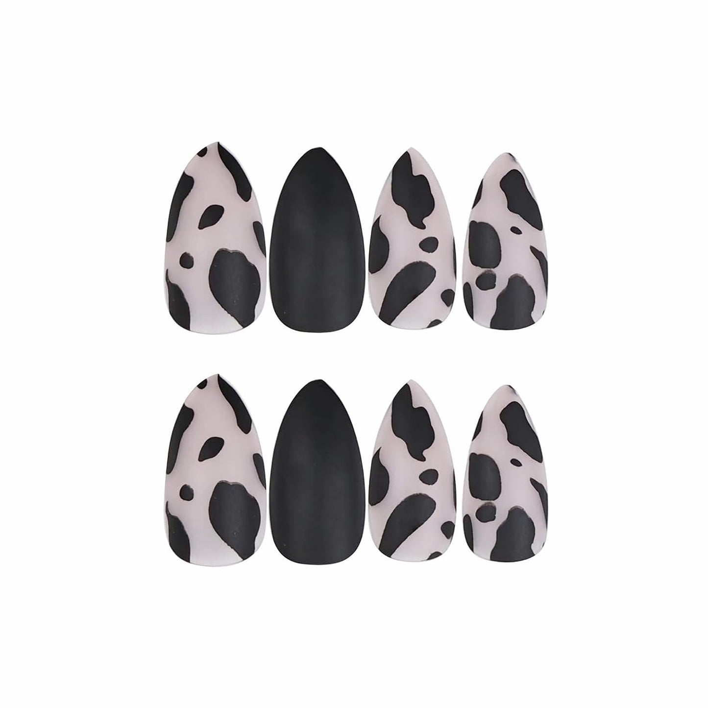 MISUD Press on Nails - Medium Stiletto Glue on Nails with Black Cheetah, Acrylic Matte Leopard Design 24 pcs