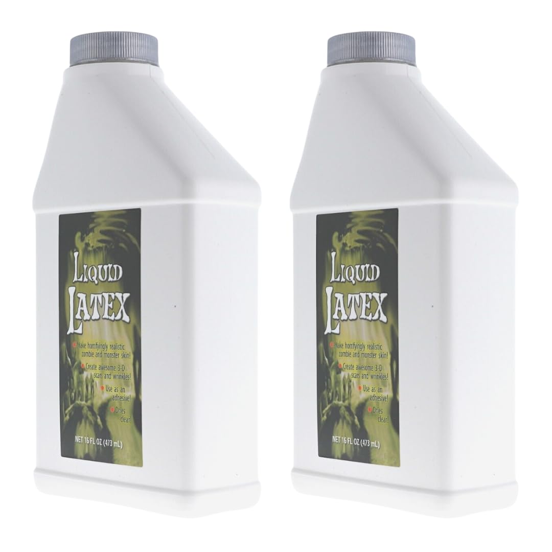 Liquid Latex for Special Effects (2 Pack Set) 16 Oz EACH! Skin-Safe, Dries Clear, Easy Application, for Halloween, Cosplay, Zombie SFX and Movie