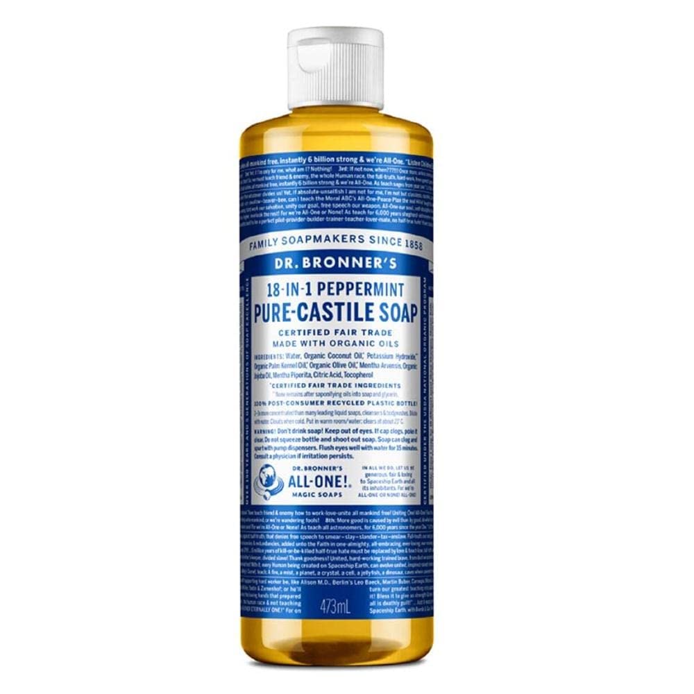 Dr. Bronner's - Pure-Castile Liquid Soap (Peppermint, 16 ounce) - Made with Organic Oils, 18-in-1 Uses: Face, Body, Hair, Laundry, Pets and Dishes