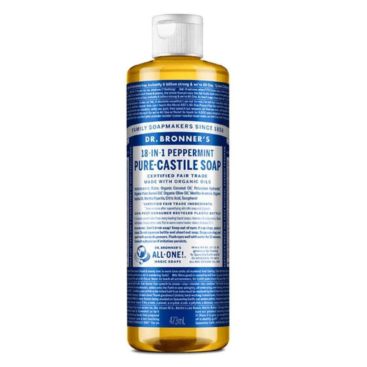 Dr. Bronner's - Pure-Castile Liquid Soap (Peppermint, 16 ounce) - Made with Organic Oils, 18-in-1 Uses: Face, Body, Hair, Laundry, Pets and Dishes