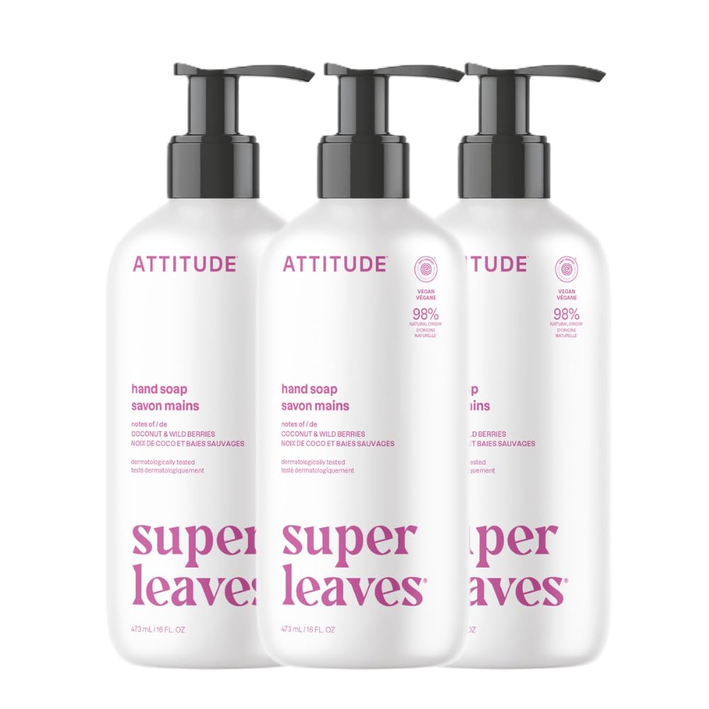 ATTITUDE Liquid Hand Soap, EWG Verified, Plant and Mineral-Based, Vegan Personal Care Products, Coconut & Wild Berries Scent, 16 Fl Oz (Pack of 3) Beauty and Personal Care BIO SPECTRA ATTITUDE Default Title