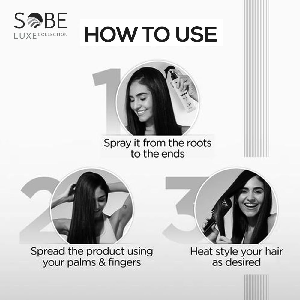 SOBE LUXE COLLECTION Heat Protectant Spray, 8 Fl Oz - Blow Dry, Thermal Styling For All Hair Types, Leaves Hair Shiny, Frizz-Free and Smooth Finish