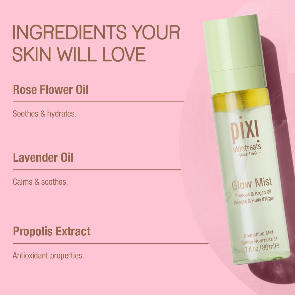 Pixi Beauty Glow Mist | All-Over Mist For Luminous Complexion | Set & Refresh Makeup | Hydrate Skin With 21 Natural Oils | 2.70 Fl Oz