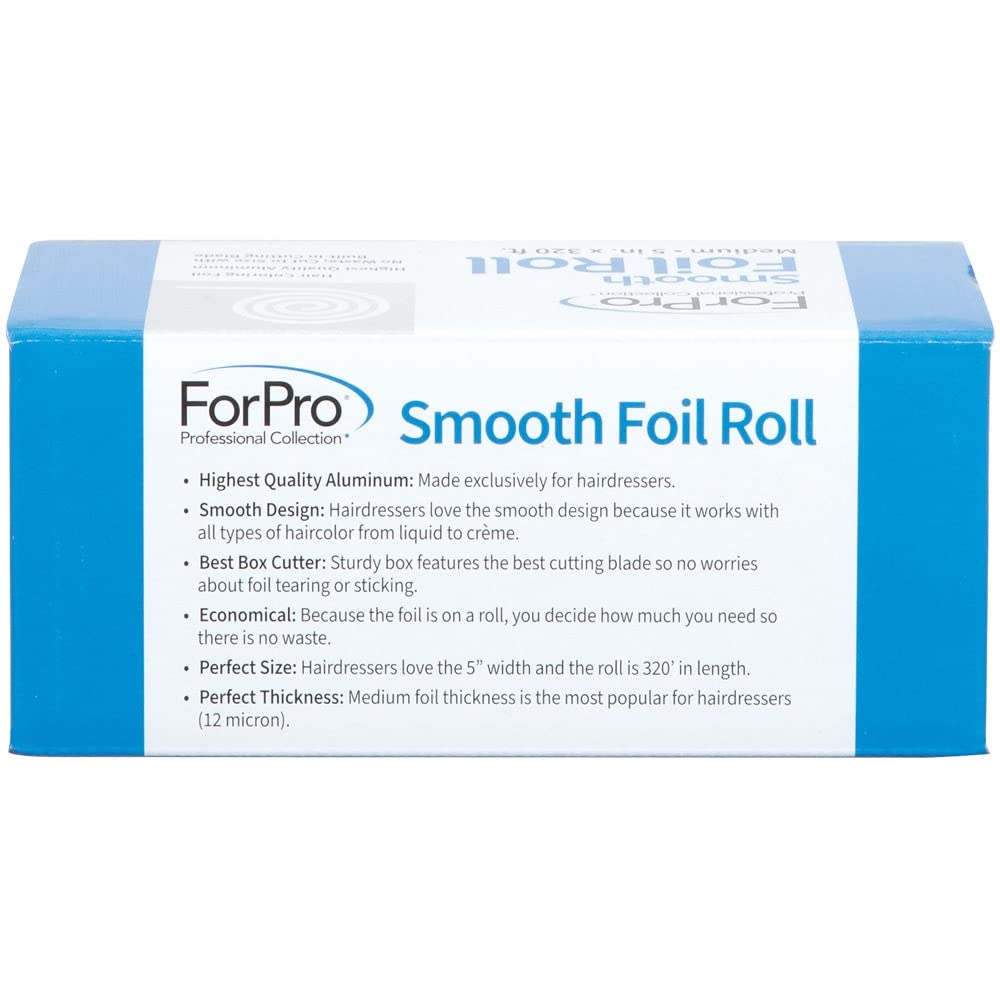 ForPro Professional Collection Smooth Aluminum Foil Roll, 320 Ft Hair Foils for Color Application and Highlighting Services, Silver, Medium, 5" W