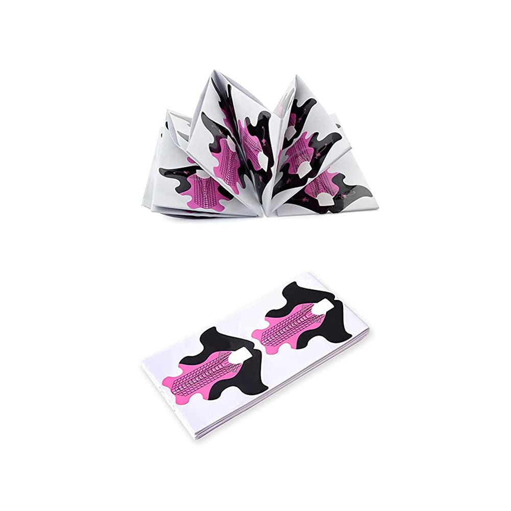 100pcs Extra Long Art Nail Extension Paper Nail Art Tips Guide Sticker French DIY Tool UV GEL Form Guide Stickers (Fish Patten Pink)
