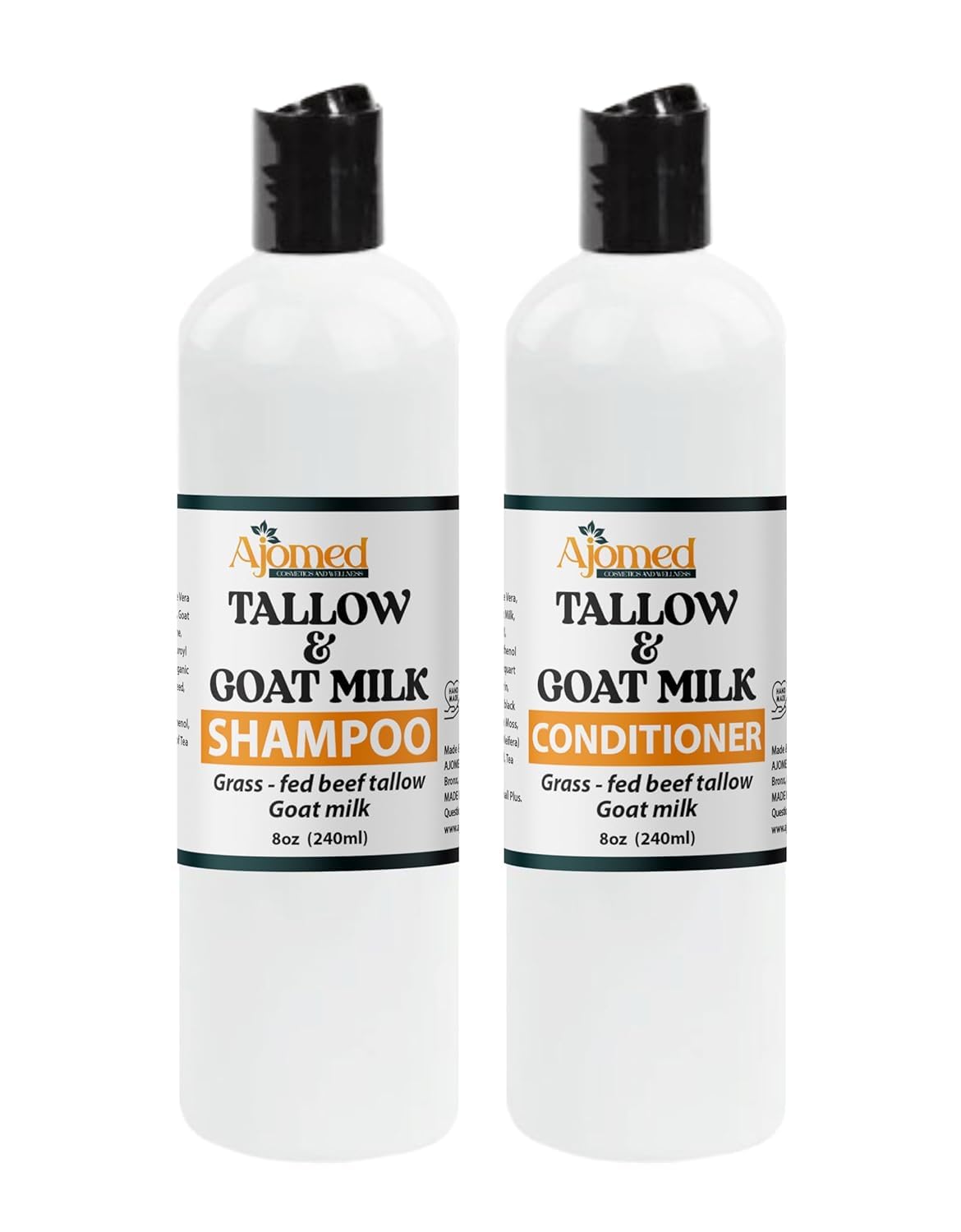 AJOMED Cosmetics Tallow and Goat Milk Shampoo and Conditioner - tallow Hair Hair Growth shampoo for Dry, Damaged hair - Silicone, Paraben, Sulfate