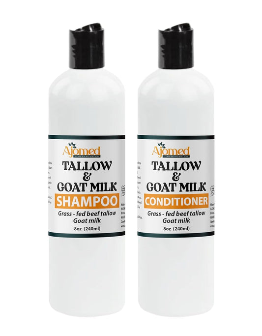 AJOMED Cosmetics Tallow and Goat Milk Shampoo and Conditioner - tallow Hair Hair Growth shampoo for Dry, Damaged hair - Silicone, Paraben, Sulfate