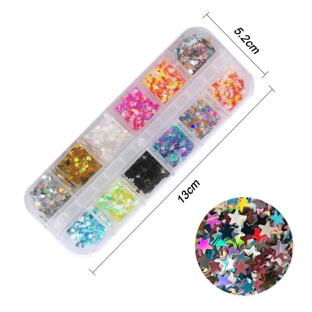 EBANKU Star Glitter Confetti, 24 Boxes Holographic Sequins 3D Laser Nail Art Flakes Colorful Nail Glitter Manicure Decals Nail Decoration