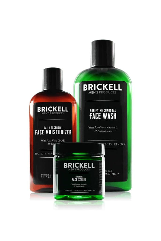 Brickell Men's Daily Advanced Face Care Routine II, Activated Charcoal Facial Cleanser, Facial Scrub, Face Moisturizer Lotion, Natural and Organic