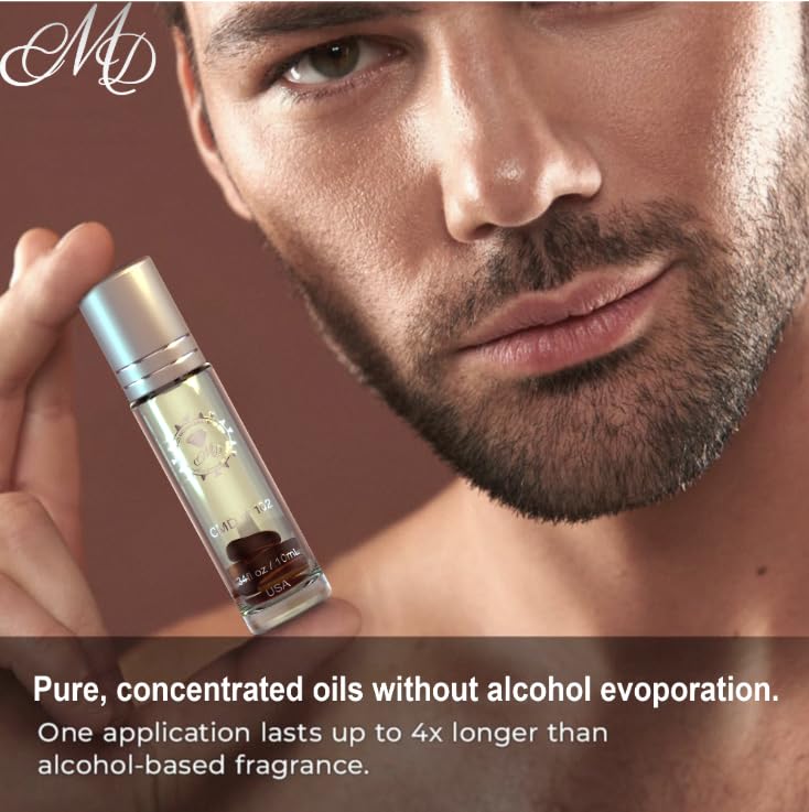 CMD Luxury Dubai Fragrance Perfume Oil Pheromones Infused, Roll On, Oud Ispahan Inspired, Natural Tigers Eye Crystal Rollerball, EDP Body Oil Roller