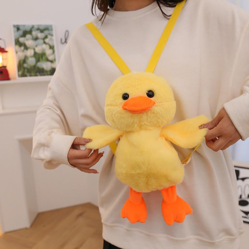 Ximimark 1 pc Cute Mini Little Yellow Duck Design Backpack, Chain Adjustable Strap Cartoon Fluffy Novelty Bag