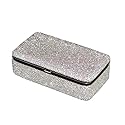 Bestbling Bling Crystal Leather Portable Travel Jewelry Box Organizer Display Storage Case for Rings Earrings Necklace (Silver)