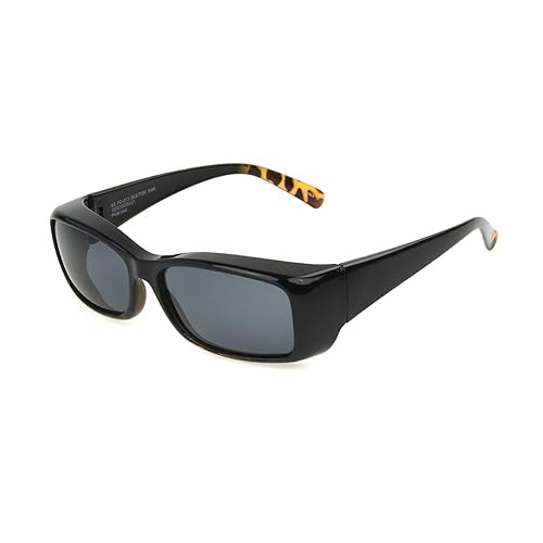Dioptics Women's Solar Shield Flash Fits Over Sunglasses Polarized Rectangular, Black/Smoke, 54 mm