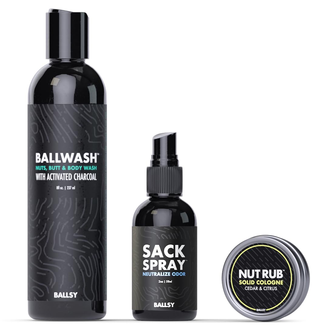 Ballsy Sack Pack, Men's Fresh Kit, Includes Body Wash, Deodorizing Spray and Cologne Rub, Men's Body Care, Ball Wash for Men Gift Pack, Citrus & Cedar