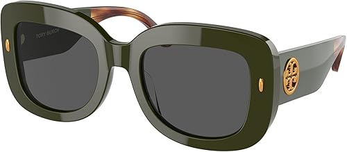 Tory Burch Women's Round Fashion Sunglasses, Olive/Solid Grey, One Size