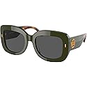 Tory Burch Women's Round Fashion Sunglasses, Olive/Solid Grey, One Size