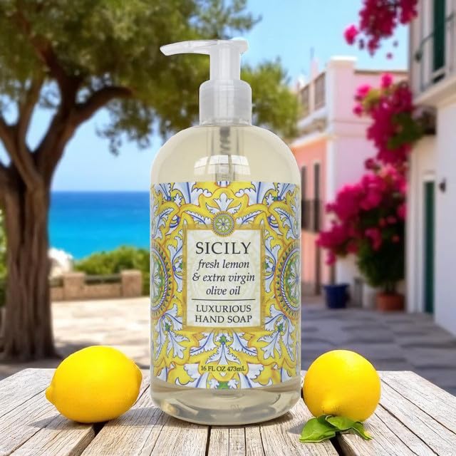 Greenwich Bay Trading Company Sicily Hand Soap - Moisturizing Shea Butter & Aloe Formula, 16 oz Bottle - Citrus & Herbal Scent, Gentle Liquid Soap