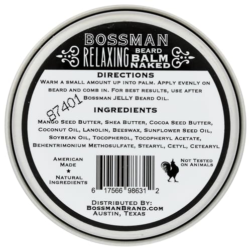 Bossman Relaxing Beard Balm for Men (Naked - Unscented) - Tames, Relaxes, Thickens & Softens for Ultimate Beard Care - Made in USA