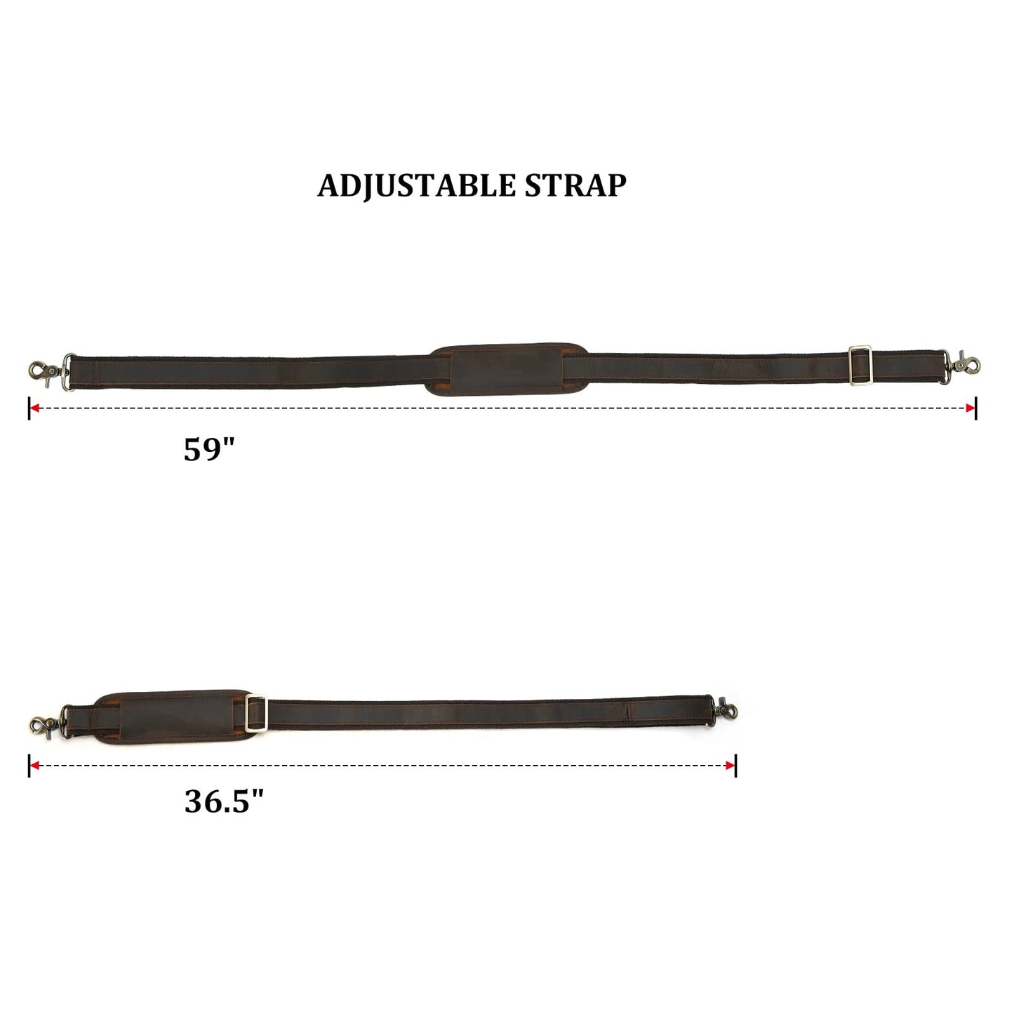 Polare Full Grain Leather Adjustable Replacement Shoulder Strap with Metal Hook for Briefcase Messenger Shoulder Duffel Bag Dark Brown