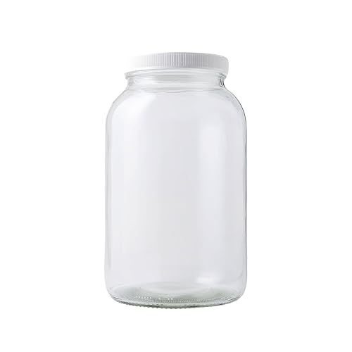FastRack 1 Gallon Mason Jar with White Airtight Lid | Regular Glass Canisters with Airtight Lids | Large Mouth Glass Jar for Food Storage, Canning…