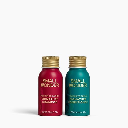 SMALL WONDER® Signature Shampoo and Conditioner Minis Travel Set 0.7oz (Up to 20 Uses) - Sulfate Free, Paraben-Free, Color-Safe, Powder to Creamy