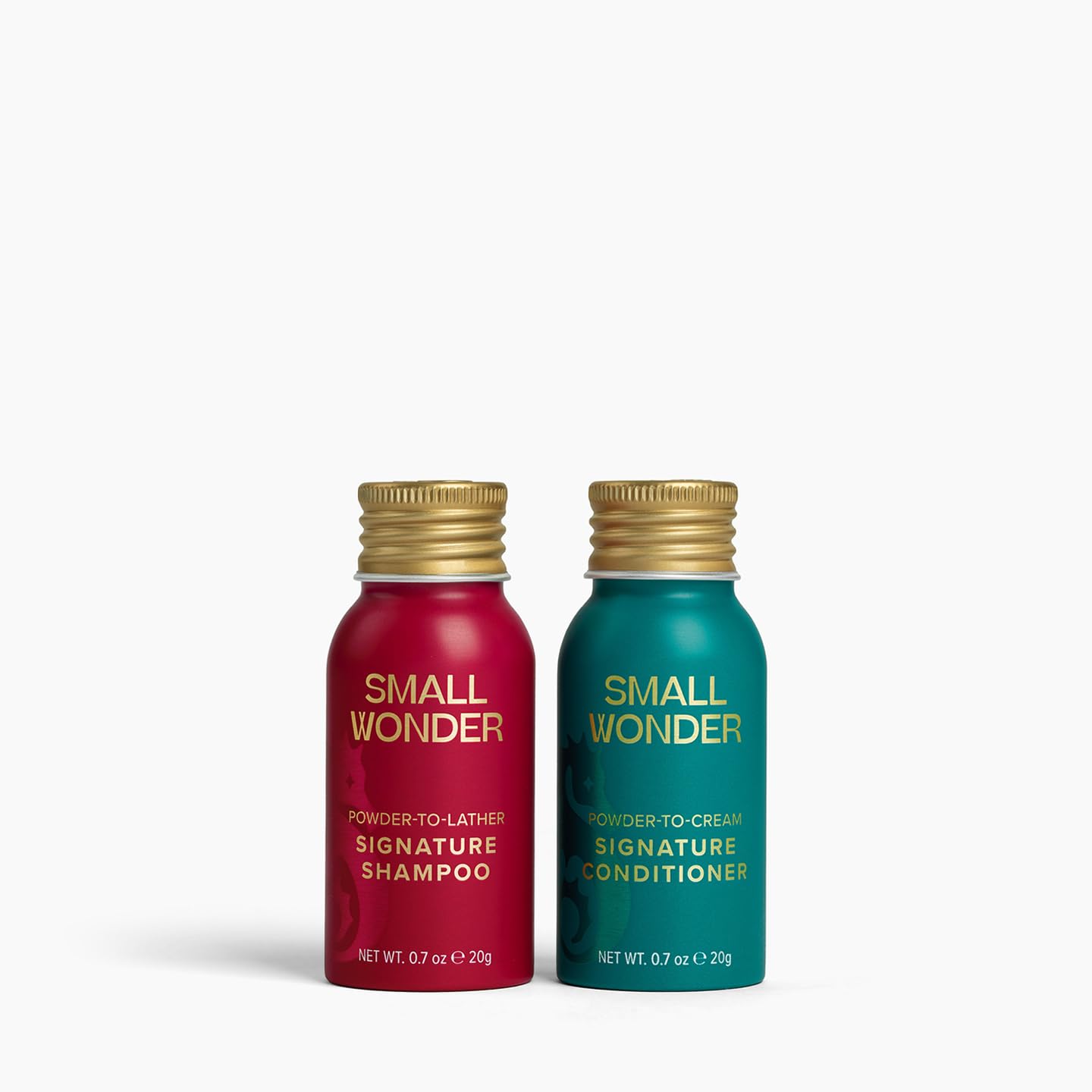 SMALL WONDER® Signature Shampoo and Conditioner Minis Travel Set 0.7oz (Up to 20 Uses) - Sulfate Free, Paraben-Free, Color-Safe, Powder to Creamy