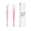 Roskio Nail Tweezer, 2pcs Stainless Steel Straight & Curved Nail Art Tweezers for Stickers, Rhinestone, Eyelash Extension, Nail Stickers, Cuticle