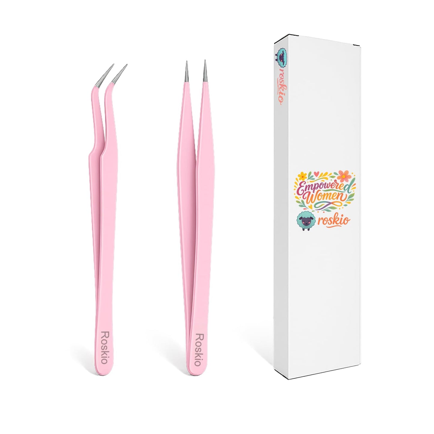 Roskio Nail Tweezer, 2pcs Stainless Steel Straight & Curved Nail Art Tweezers for Stickers, Rhinestone, Eyelash Extension, Nail Stickers, Cuticle