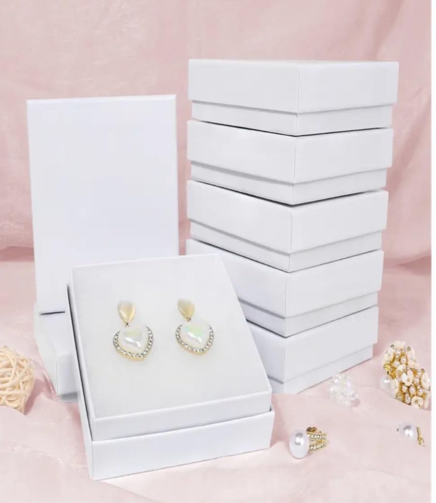 6 Pack Cotton Filled Swirl White Color Cardboard Jewelry Neck, Ring, Earring, Pendant, Pocket Watch, Body Jewelry, Gift and Retail Boxes Size 3 1/4"…