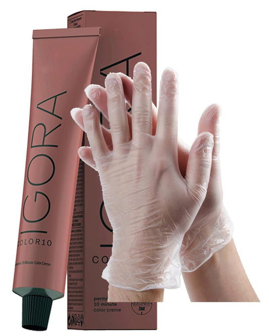 IgoraColor 10-9-12 Extra Light Blonde Cendre Ash Permanent Hair Color 2 Fl Oz with Clear Powdered Medium Vinyl Gloves (Bundle) Beauty & Personal Care M Hair Designs