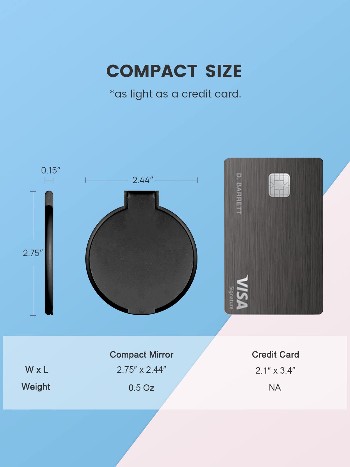 MOMIRA Compact Mirror Bulk Round Makeup Mirror for Purse, Set of 3, 2.6" L x 2.37" W (Black)