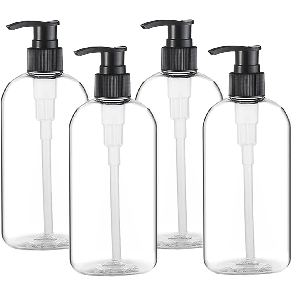 Empty Plastic Pump Bottles Dispenser 4 Pack 16oz/500ml Portable Clear BPA-Free Cylinder Shampoo Lotion Hand Pump Bottle Durable Refillable Containers Beauty and Personal Care Vioetry Default Title