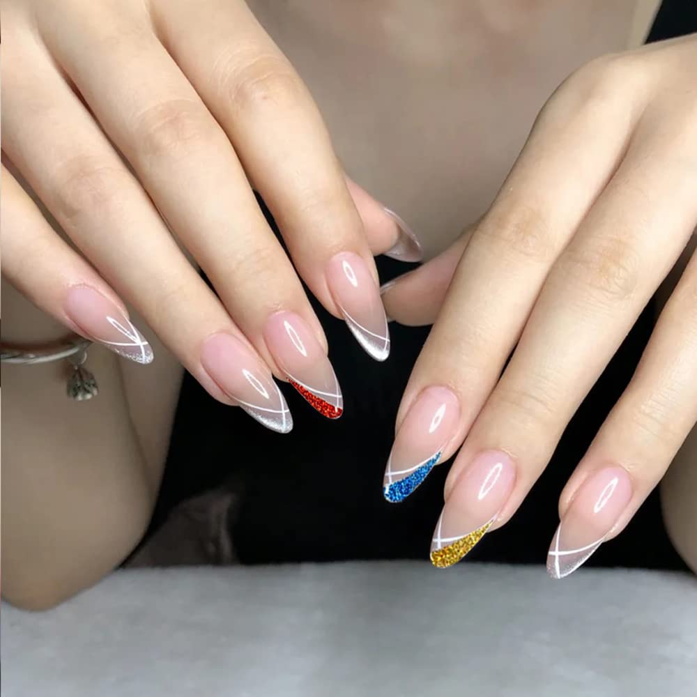 French Nail Art Sticker, 3D Self-Adhesive French Nail Decals Tips V Shape Nail Guides for Manicure DIY Nail Decoration (8Sheets)