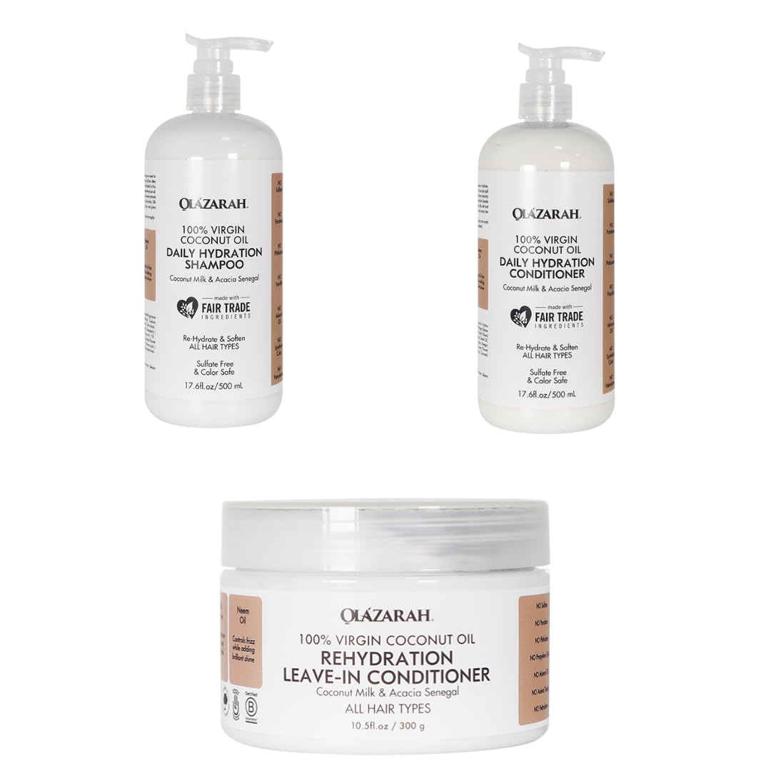 Coconut Daily Hydration Hair Care Bundle | Conditioner(17 Fl. oz), Shampoo(17 Fl.oz), Leave-in Conditioner(10 oz) | Hydrating, Fortify