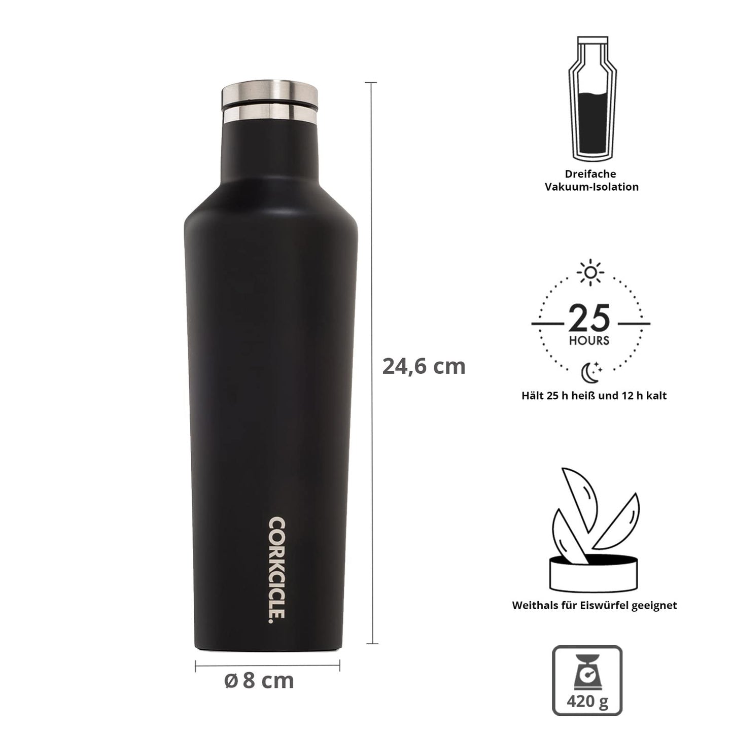Corkcicle Canteen - Water Bottle and Thermos - Keeps Beverages Cold for Over 25, Hot for Over 12 Hours - Triple Insulated with Shatterproof Stainless