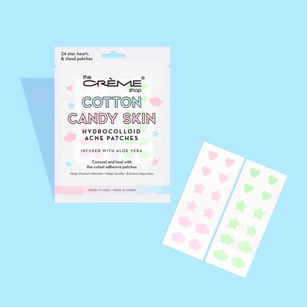 The Crème Shop Cotton Candy Skin - Hydrocolloid Acne Patches, Acne Healing Dots, Acne Stickers, Acne Treatment Patches | Ultra Aloe Boost - 3 sizes