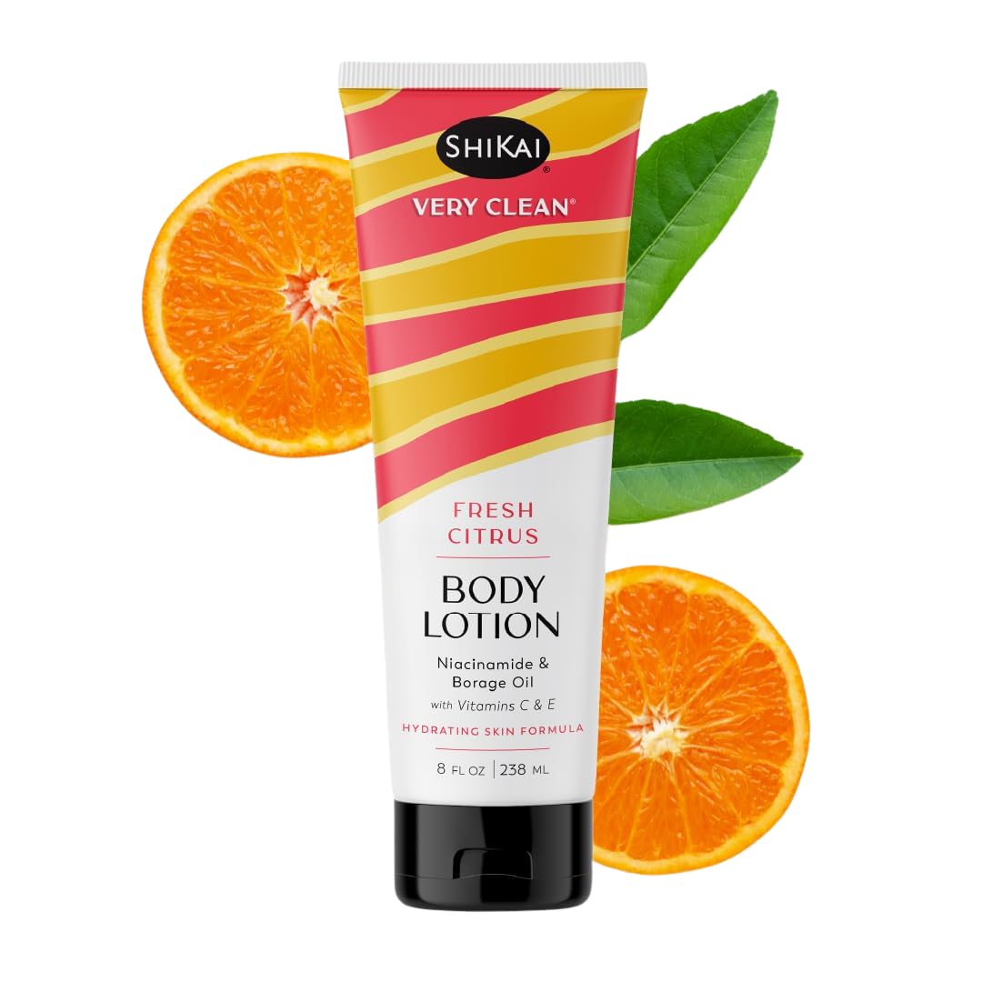 ShiKai Very Clean Body Lotion (Fresh Citrus, 8 oz) | Hydrating Skin Moisturizer for Dry Skin | With Niacinamide, Borage Oil, and Vitamin C & E