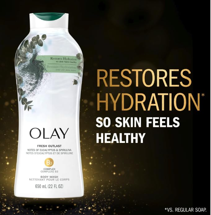 Olay Fresh Outlast Paraben Free Body Wash with Relaxing Notes of Eucalyptus and Spirulina, 650 mL