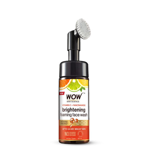 WOW Skin Science Vitamin C Exfoliating Face Wash With Brush, Soft, Silicones Bristles, Foaming Cleanser For All Skin Type, Hydrate For Smooth Skin