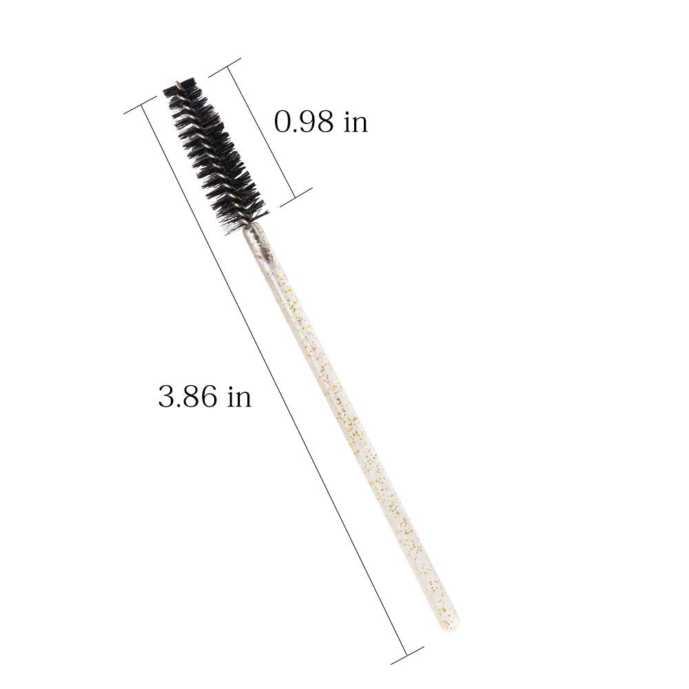 300 Pack Glitter Mascara Wands Disposable EyeLash Spoolie Brushes Makeup Applicator Eyelash Extension Tool Kit, Crystal Gold Handle Black Brush Head