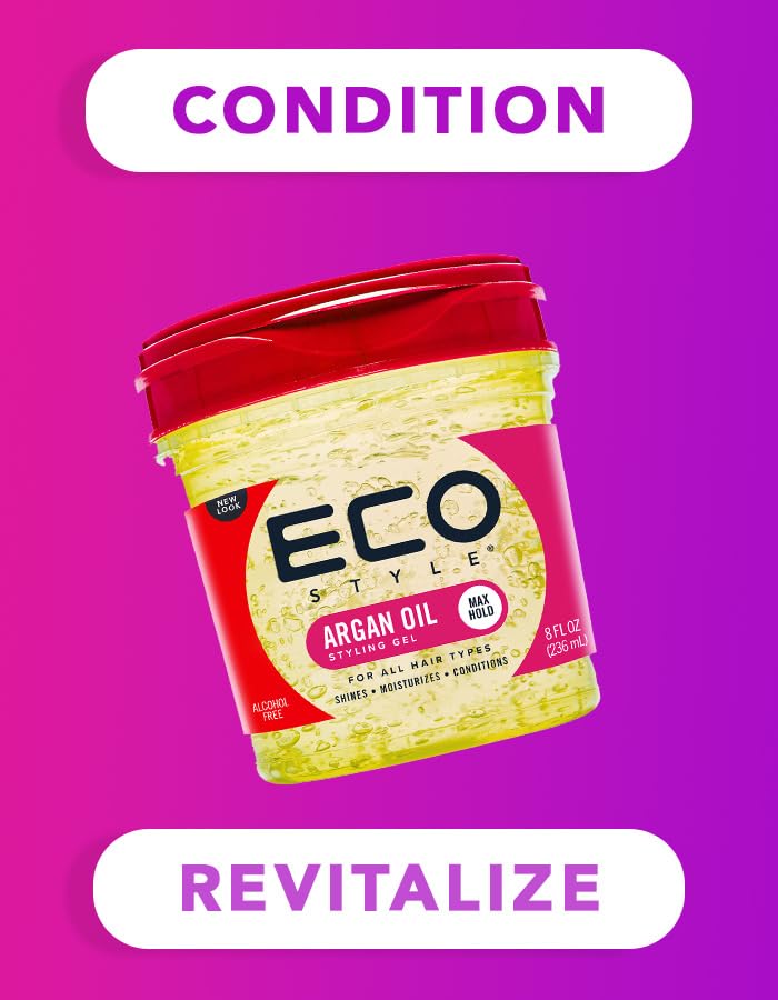 Eco Style Moroccan Argan Oil Styling Gel - Promotes Healthy Hair - Nourishes And Repairs - Delivers Long Lasting Shine - Provides Maximum Hold