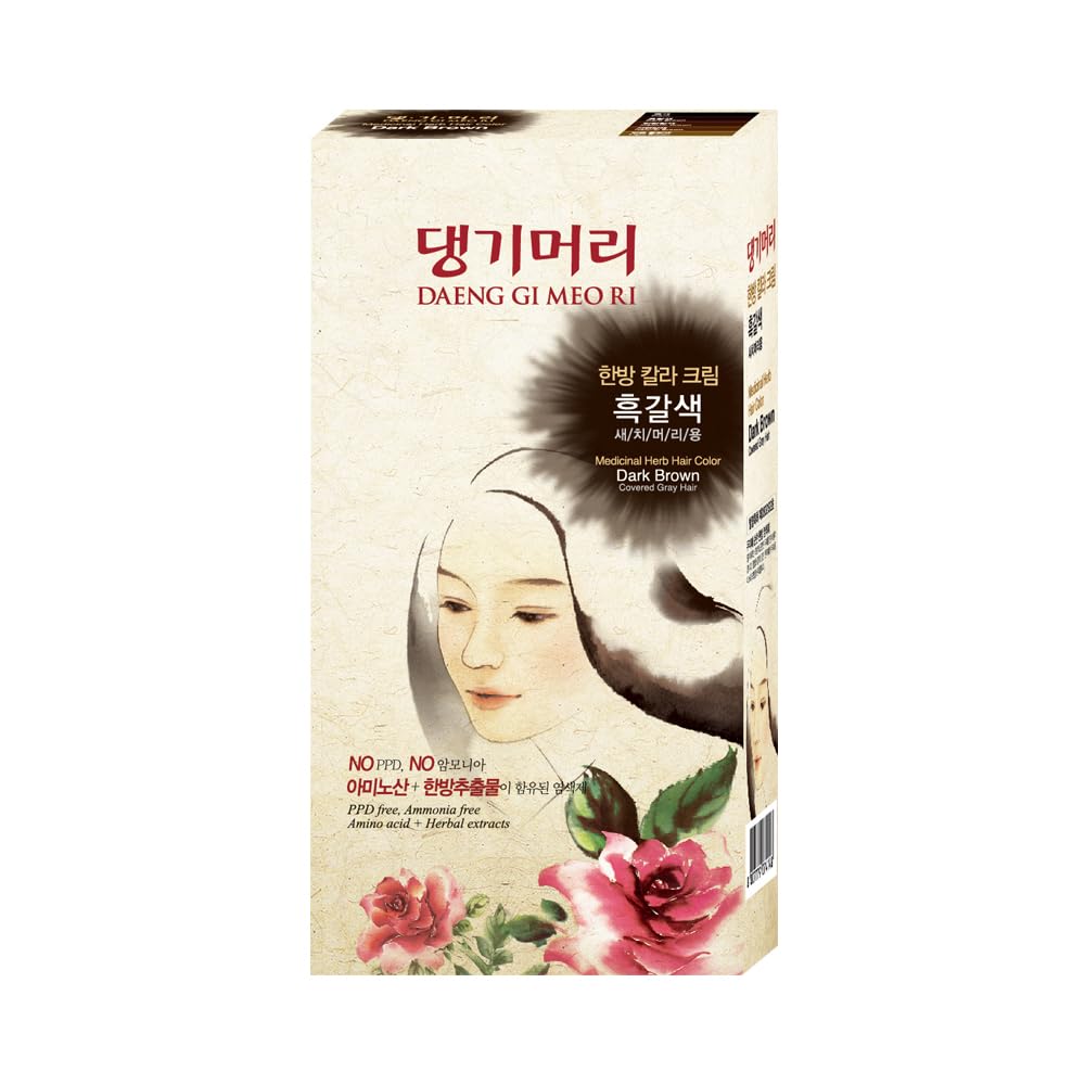 Daeng Gi Meo Ri - Korean Herbal Hair Dye Color Cream [Dark Brown] (3 PACK) - PPD-Free Gray Coverage, Hair Protection, High-Keratin Formula, 5 Oz