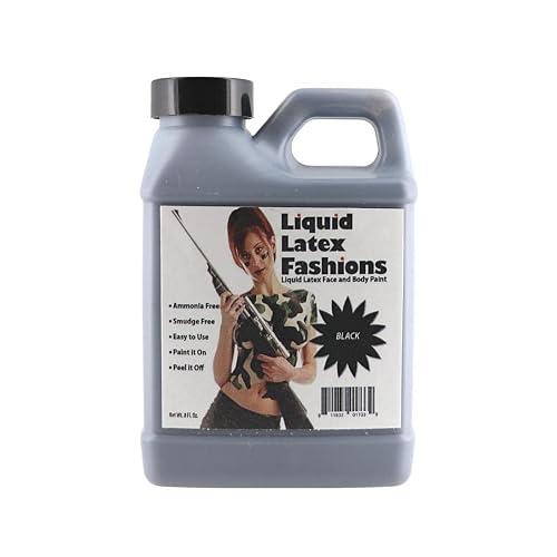 Black 8 Oz - Liquid Latex Body Paint, Ammonia Free No Odor, Easy On and Off, Cosplay Makeup, Creates Professional Monster, Zombie Arts