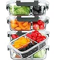M MCIRCO [5-Pack, 36 oz] Glass Meal Prep Containers 3 Compartment with Lids, Glass Lunch Containers,Food Prep Lunch Box,Bento Box,Microwave, Oven…
