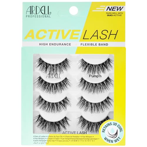 Ardell Active Lash - Pump’n, False Eyelashes, Sweat-Proof Strip Lashes, Water-Resistant, Lightweight, 4 Pairs, 1 Pack