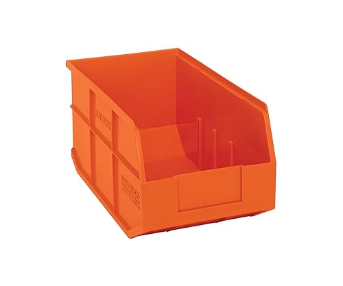 Quantum Storage K-SSB443OR-4 4-Pack Stackable Plastic Shelf Bin, 14" x 8-1/4" x 7", Orange
