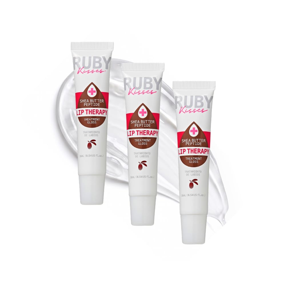 Ruby Kisses Hydrating Lip Oil Treatment Gloss with Peptides & Shea Butter (3 Pack), Moisturizing Natural Shine Lip Care Protects & Heals with
